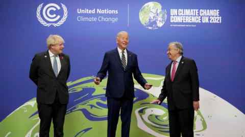 Prime Minister Boris Johnson, President Joe Biden and UN Secretary-General Antonio Guterres at the COP26 summit