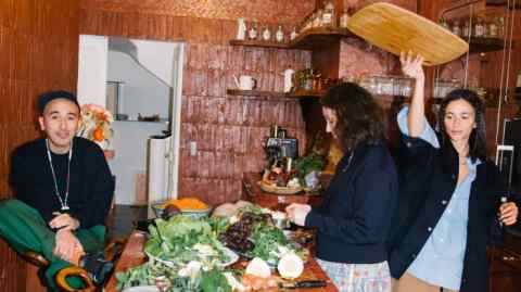 Laila Gohar (far right) prepares the spring feast with Ramdane Touhami and Victoire de Taillac in their Paris home