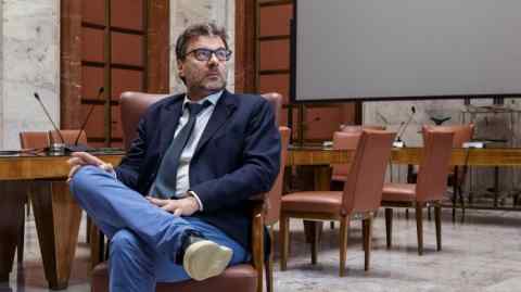 Giancarlo Giorgetti at the Ministry of Economic Development offices in Rome