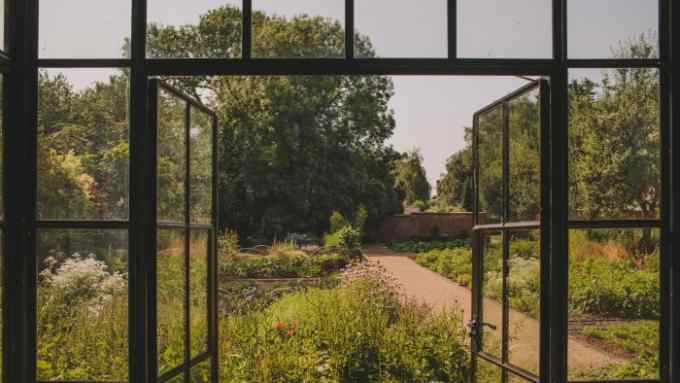 View through the windows of the walled garden at Hampton Manor