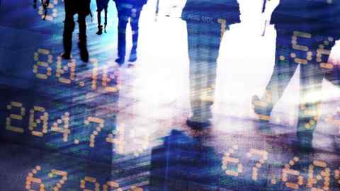 Abstract image of traders in a financial district