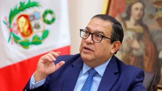 Prime Minister Alberto Otárola is interviewed by the FT in the government palace in Lima
