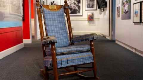 Rocking chair with blue upholstery