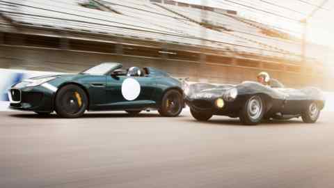 2016 Jaguar F-Type Project 7 (left) and the 1950s Jaguar D-Type