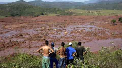The Bento Rodrigues district covered with mud after the dam burst in Mariana, Brazil