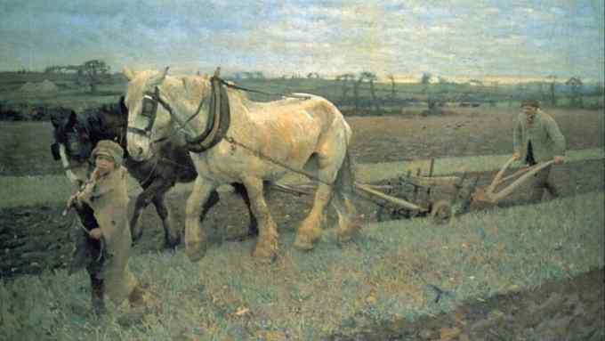 George Clausen’s 1889 painting ‘Ploughing’, showing a horse-drawn plough at work