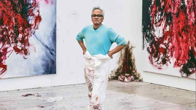 Anish Kapoor with three of his visceral works in progress