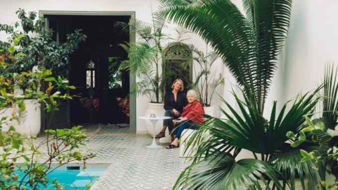 Maria Shollenbarger and her mother, Sherry, in the courtyard of Riad Mena, Marrakech