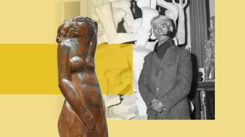 montage of Ossip Zadkine and one of his statues