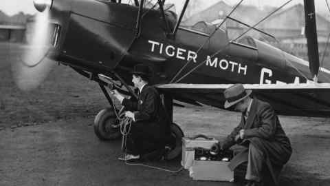 Engineers test the noise produced by the Tiger Moth’s propeller
