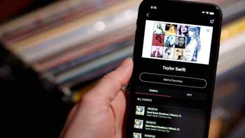 A smartphone showing the Live Nation app with Taylor Swift gigs