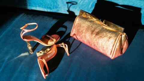 Aquazzura nappa leather Twist 105 sandals, from £790, and Twist clutch, from £1,330