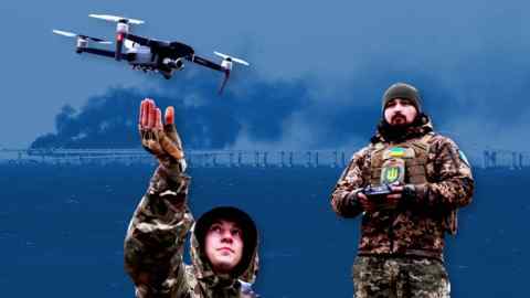 Ukrainian soldiers using a drone