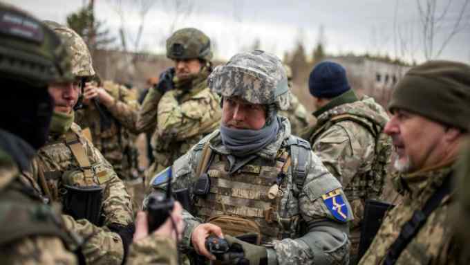 The Ukraine’s defense forces during a training on the outskirts of Kyiv last week