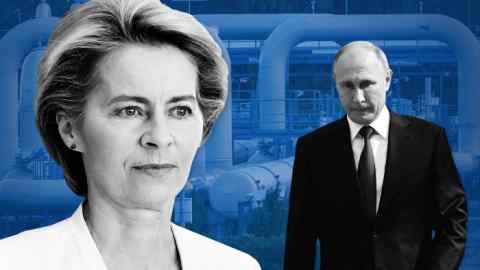 Montage of Ursula von der Leyen and Vladimir Putin