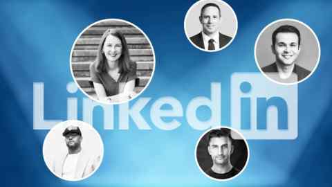 A montage image of the LinkedIn logo with headshots, of Craig Mullaney, Zain Kahn, Sahil Bloom, Jason Mayden and Gretchen Rubin