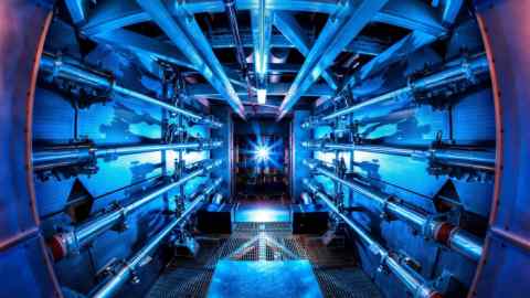 The National Ignition Facility’s preamplifier module increases the laser energy as it travels to the Target Chamber in an undated photograph at Lawrence Livermore National Laboratory federal research facility in Livermore, California, US