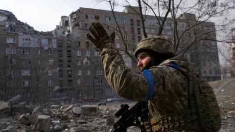 A Ukrainian soldier in Mariupol
