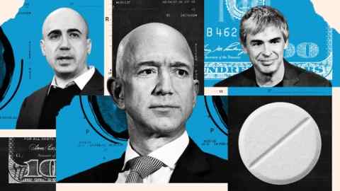 A montage of Israeli entrepreneur Yuri Milner, Amazon founder Jeff Bezos and Google co-founder Larry Page