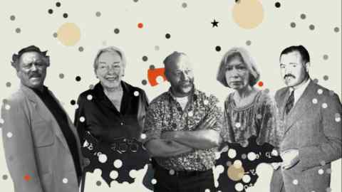 From left: Jim Harrison, MFK Fisher, Tim Hayward, Joan Didion and Ernest Hemingway