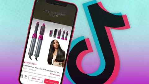 TikTok logo with a smartphone showing a screen grab showing the TikTok Shop