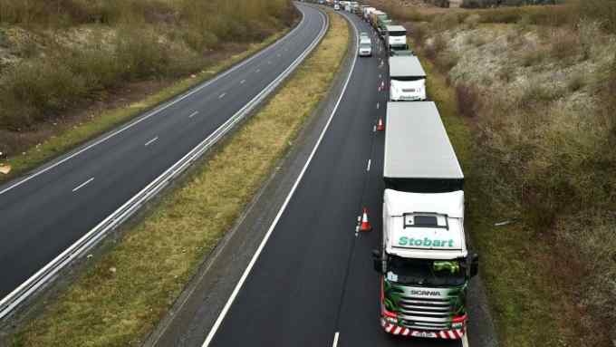 Lorries take part in a 2019 trial to tackle potential post-Brexit traffic jams near Dover