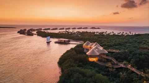 Sunset at Soneva Jani resort in the Maldives