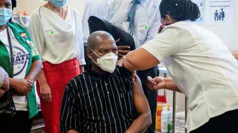 Public image: South Africa’s then health minister Zweli Mkhize receives a Covid jab in February
