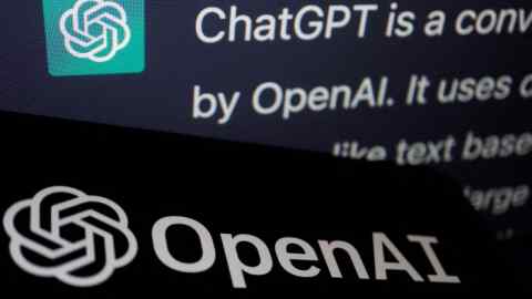 The logo of OpenAI is displayed near a response by its AI chatbot, ChatGPT, on its website