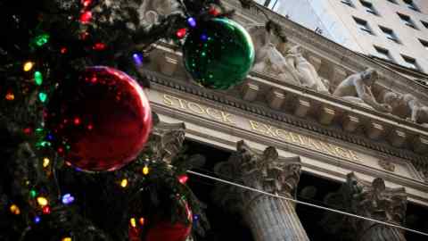 A Christmas tree outside the New York Stock Exchange