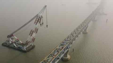 Aerial view of the under construction Padma bridge