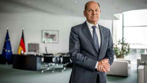 German chancellor Olaf Scholz during an interview with Deutsche Presse-Agentur GmbH (dpa) in his office at the Federal Chancellery